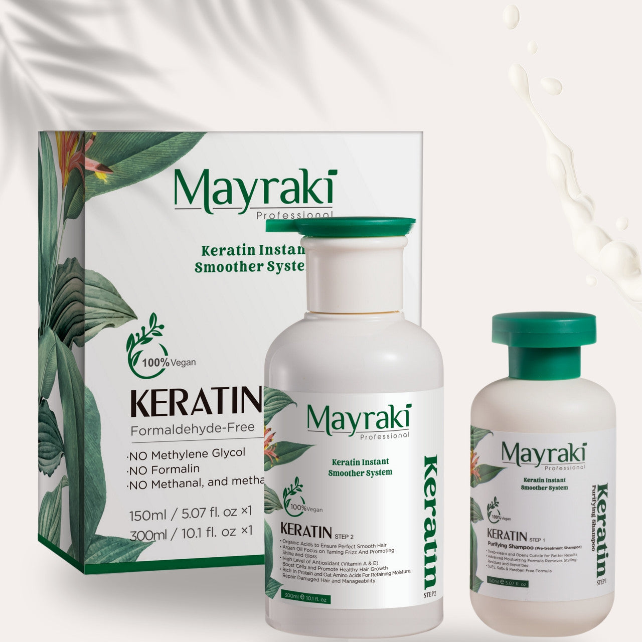 Mayraki Organic Hydrolyzed Keratin Instant Smoother System - Organic Keratin treatment for damaged hair, organic keratin treatment at home, natural Brazilian blowout for instant smooth hair | 6th Generation, Formaldehyde-free, Set of 2
