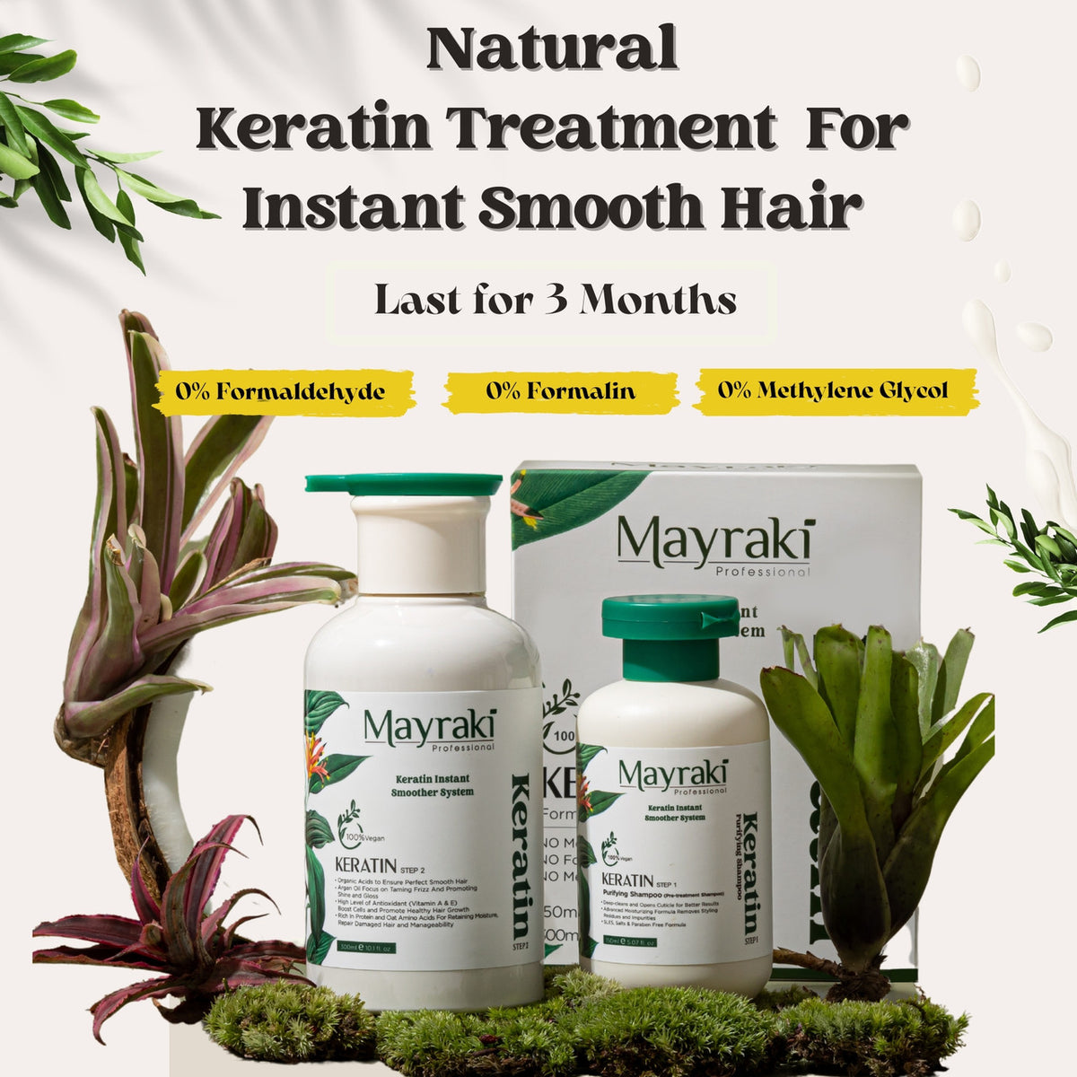 Mayraki Organic Hydrolyzed Keratin Instant Smoother System - Organic Keratin treatment for damaged hair, organic keratin treatment at home, natural Brazilian blowout for instant smooth hair | 6th Generation, Formaldehyde-free, Set of 2