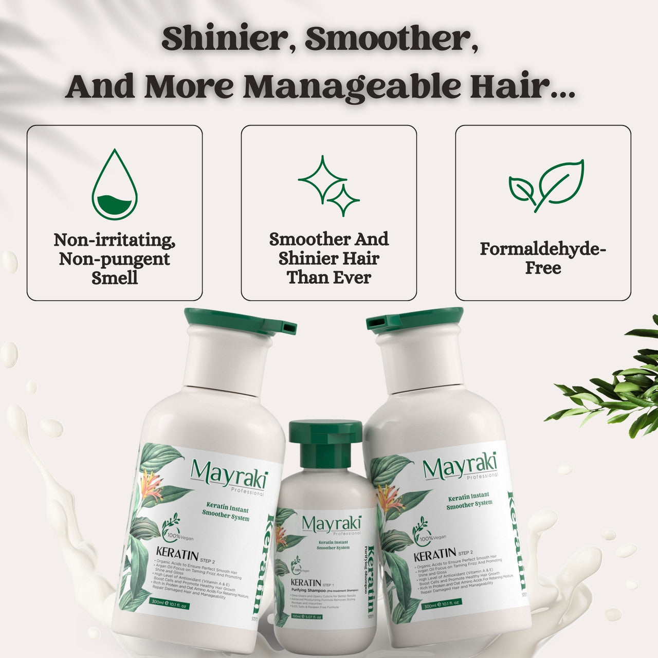 Mayraki Organic Hydrolyzed Keratin Instant Smoother System - Organic Keratin treatment for damaged hair, organic keratin treatment at home, natural Brazilian blowout for instant smooth hair | 6th Generation, Formaldehyde-free, Set of 2
