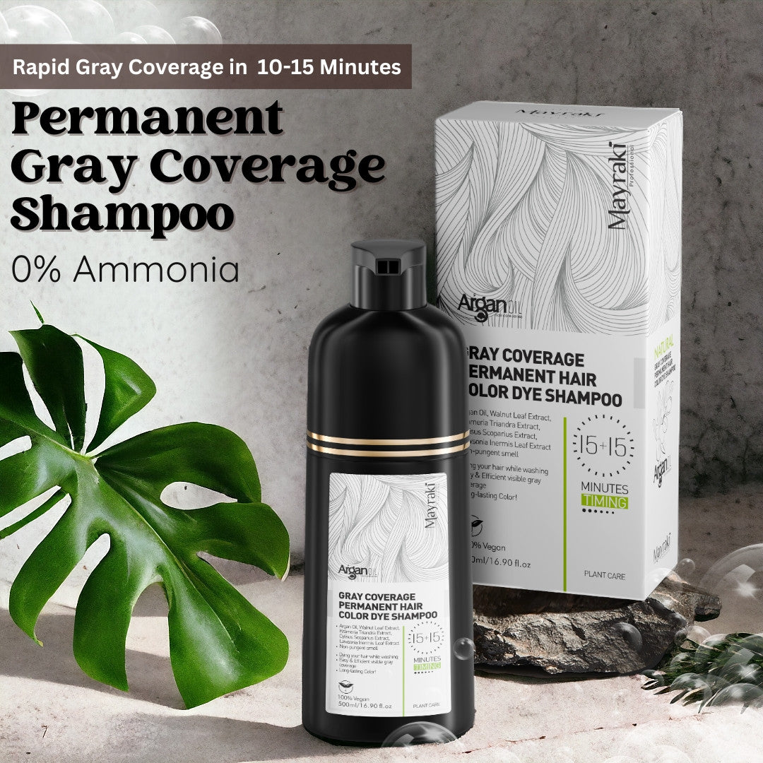 Gray Coverage Permanent Hair Color Dye Shampoo 100% Vegan 500ml/16.90 fl.oz