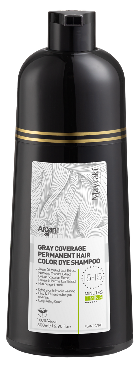 Gray Coverage Permanent Hair Color Dye Shampoo 100% Vegan 500ml/16.90 fl.oz